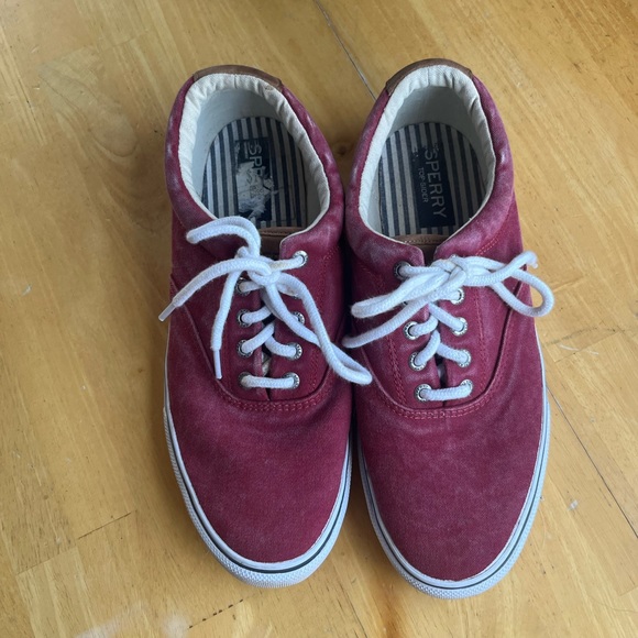 Sperry mens red flat slip on lace up boat shoes sneakers size 10.5 - Picture 2 of 7